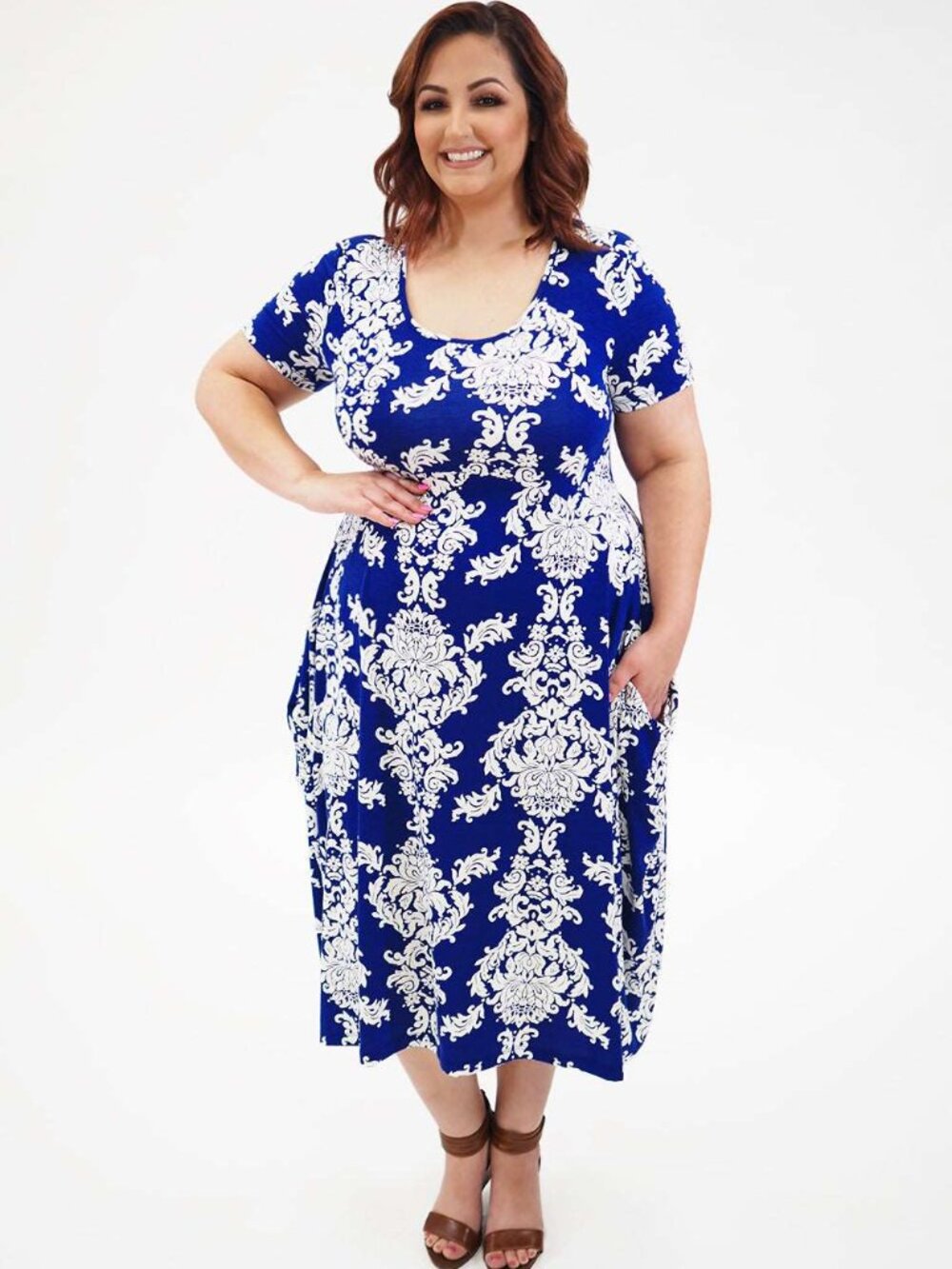 Plus size pocket dress blue 4X